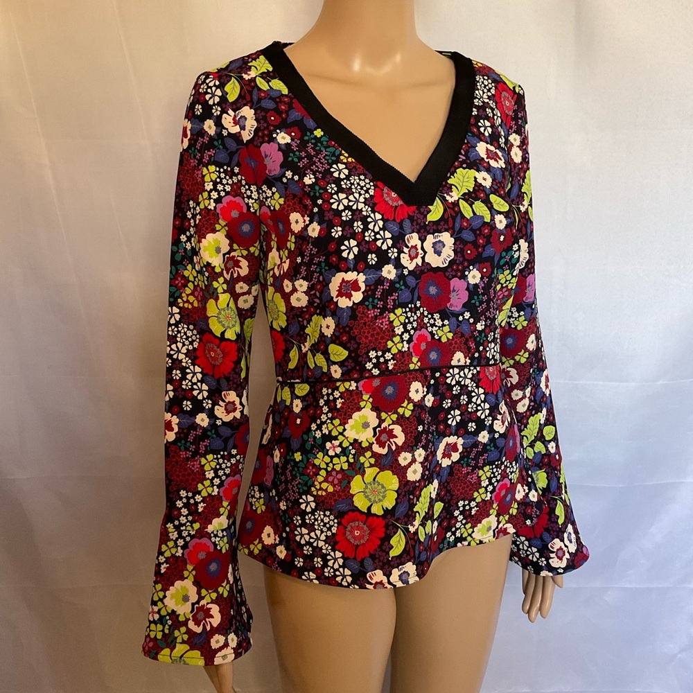 Tristan | Retro Floral Bell Sleeve Peplum Top | Fairycore | S